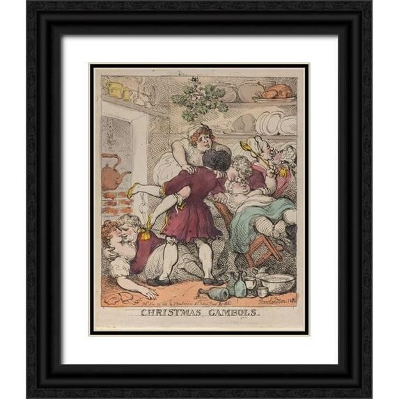 Rowlandson, Thomas 15x18 Black Ornate Wood Framed with Double Matting Museum Art Print Titled - Christmas Gambols