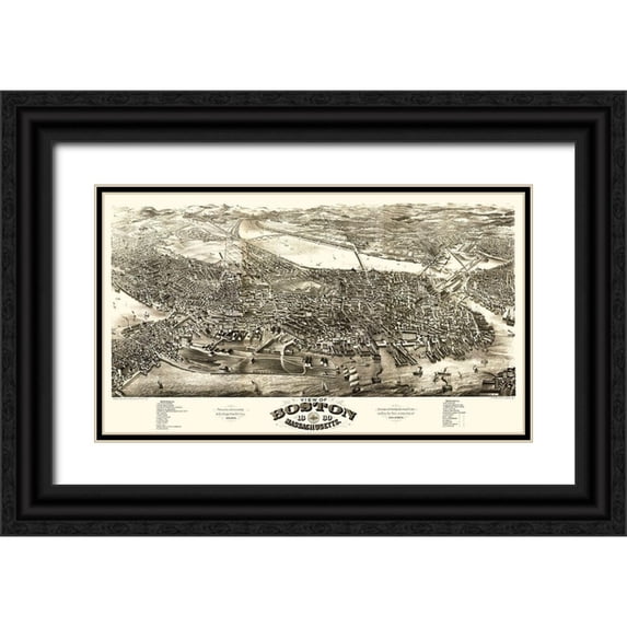 Rowley 14x10 Black Ornate Wood Framed with Double Matting Museum Art Print Titled - Boston Massachusetts - Rowley 1880