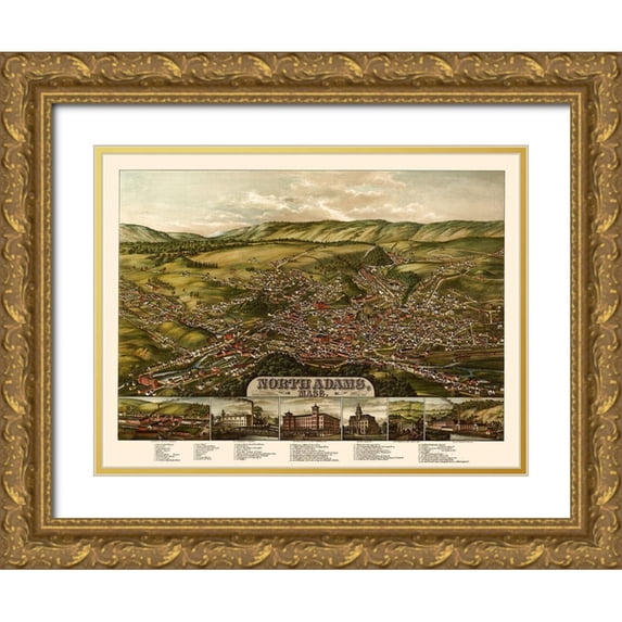 Rowley 18x15 Gold Ornate Wood Framed with Double Matting Museum Art Print Titled - North Adams Massachusetts - Rowley 1881