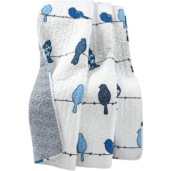 Rowley Birds Reversible Throw Blanket, 50" W x 60" L, Navy - Throw Blankets for Bed - Couch Blanket - Farmhouse Throw Blanket for Couch