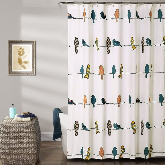 Rowley Birds Shower Curtain - Floral Animal Bird Print Design for Bathroom, 72” x 72”, Multicolor