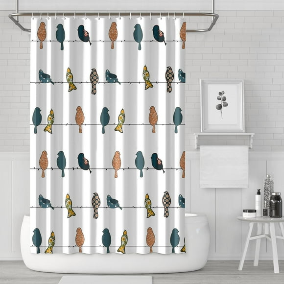 Rowley Birds Shower Curtain - Floral Animal Bird Print Design for Bathroom, 72” x 72”, Multicolor