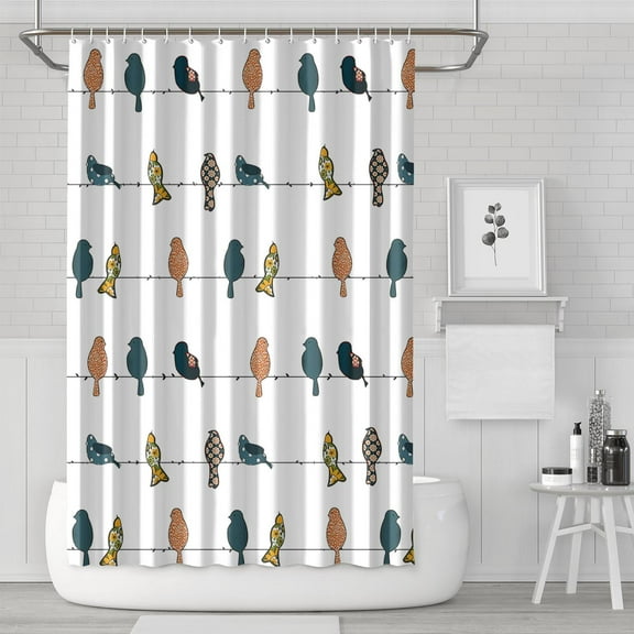 Rowley Birds Shower Curtain - Floral Animal Bird Print Design for Bathroom, 72” x 72”, Multicolor