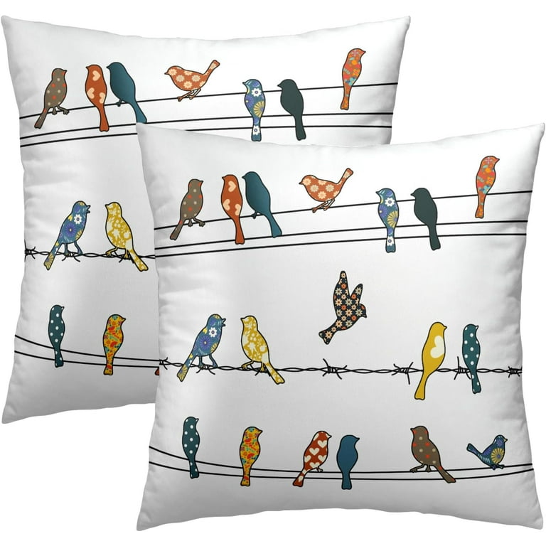 Rowley Birds Throw Pillow Covers 18x18 Set of Colorful Boho Cute