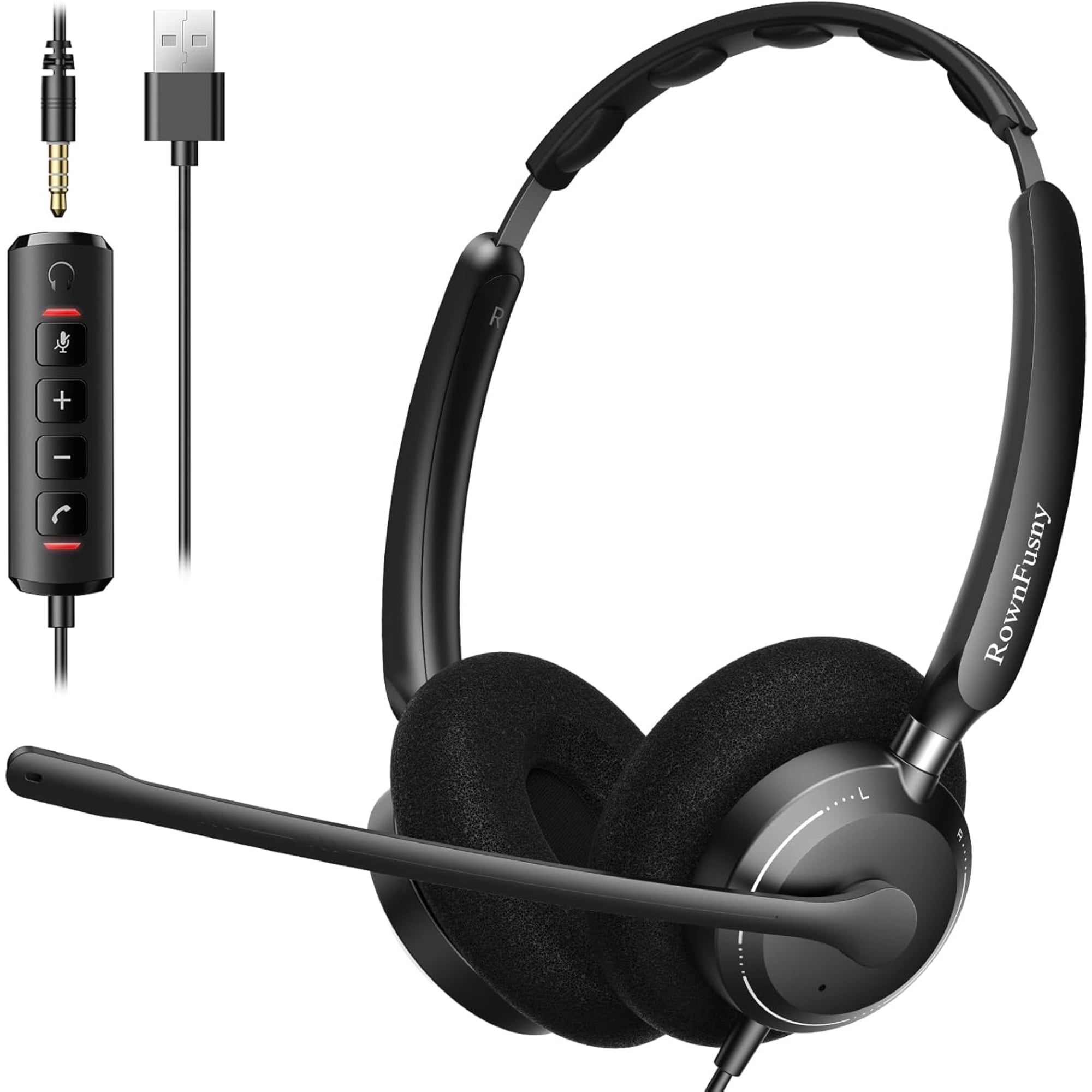 Rownfusny R06S Wired USB Headset With Noise-Canceling Mic (Pc/Laptop)