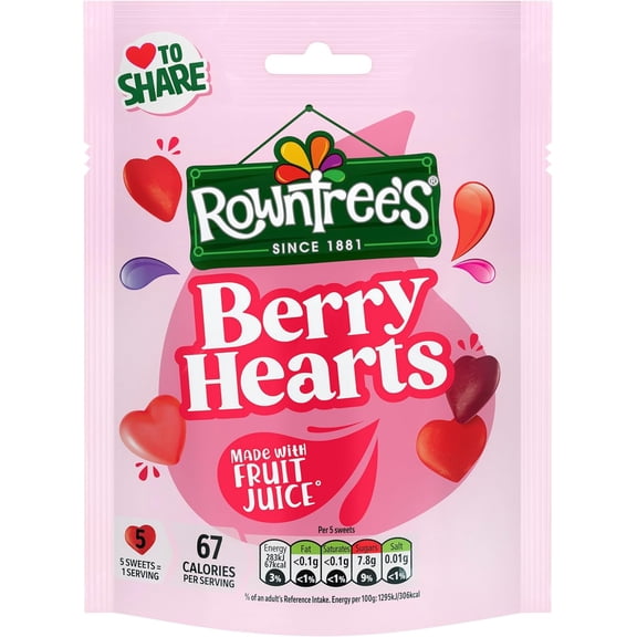 Rowntrees Berry Hearts Sweets Sharing Bag 115g (Pack of 5)