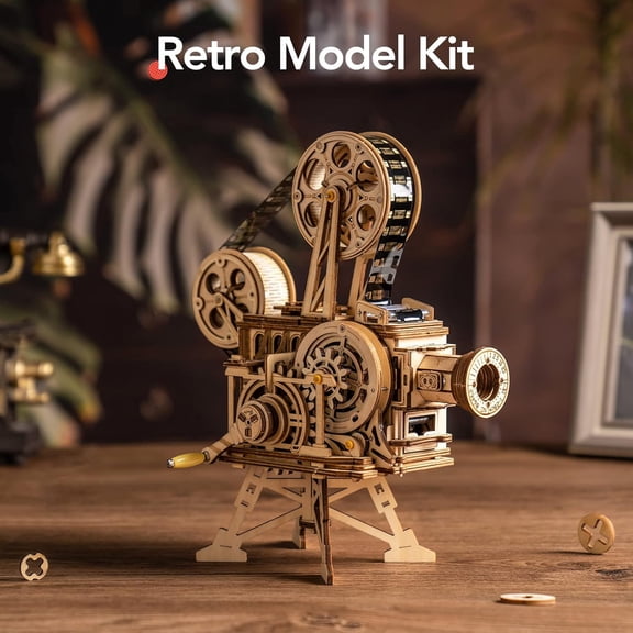 Rowood 3D Puzzle for Adults,  Wooden Model Kit for Adults to Build, Handheld Film Mechanical Gear Building Set, Birthday Vitascope Projector