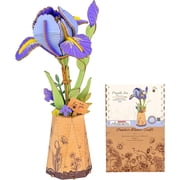 Rowood Purple Iris 3D Wooden Puzzle, DIY Flower Craft Kit for Adults, Artificial Iris Model to Build, Home Desk Decor Valentines Day Birthday Gift