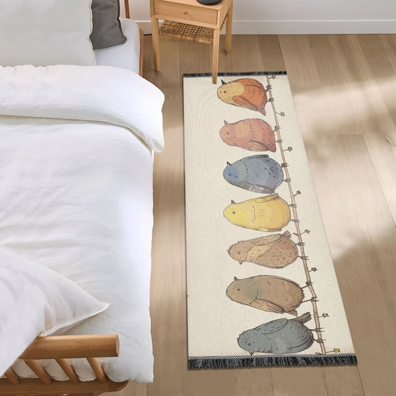 Rows Of Birds Cartoon Bedside Runner Rug 2'x 6' Non Slip Carpet Floor Mat Area Rug