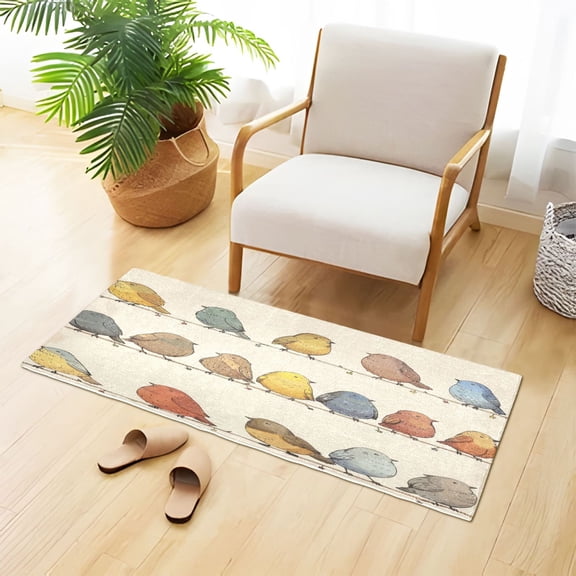 Rows Of Birds Cartoon Plush Carpet Non Slip Runner Rug Absorbent Bath Mat 39" x 20"