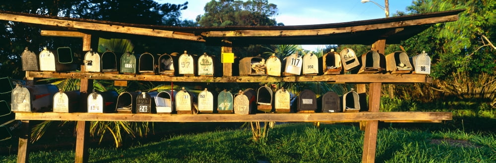 Rows of mailboxes along road to Hana Maui Hawaii Canvas Art - Panoramic Images (36 x 12)