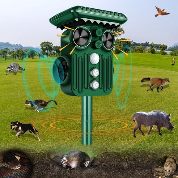 Rowyig Outdoor Animal Repeller 360 Ultrasonic Solar Animal Repeller, Animal Deterrent Rodent Repeller Solar Powered Dog Repellent for Cat Raccoon Rabbit Deer