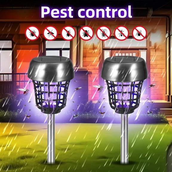 Rowyig Solar Bug Zapper Outdoor Mosquito Repellent Stake Green 2 Pack for Gardens