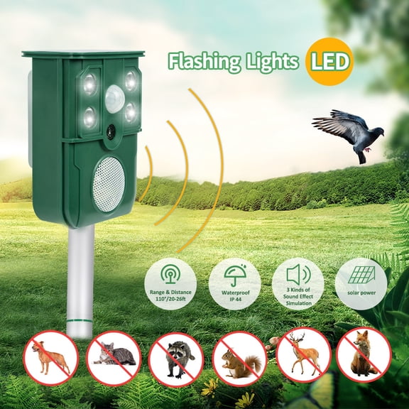 Rowyig Solar Ultrasonic Animal Repellent Outdoor with Motion Sensor & LED Strobe Light for Patio Yard Farm Garden