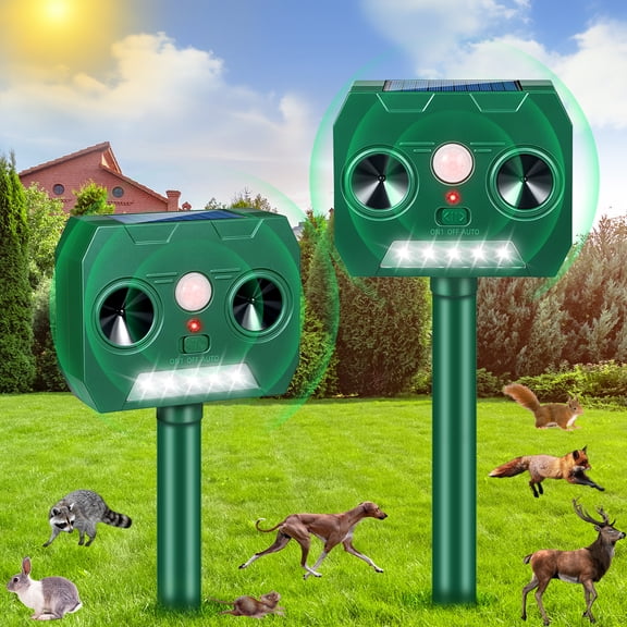 Rowyig Solar Ultrasonic Animal Repeller,Waterproof with Motion Sensor for Skunk Raccoon Rabbit Squirrel Pest Repellents for Yard Garden Lawn,2 Pack