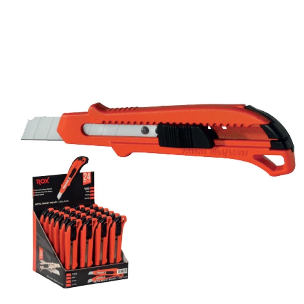 Rox ROX-UTILKNIF-METAL-ORG-1539750 Heavy Duty Retractable Snap Off Blade Utility Knife Cutting Edge Box Cutter - Pack of 6