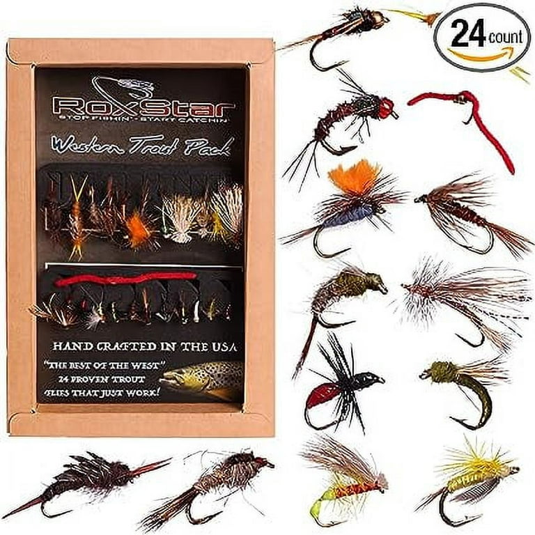 RoxStar Fly Fishing Shop, Proudly Hand Tied in The USA, Western Trout Fly  Assortment, Top 24 Producing Trout Flies for The West, Gift Box Included
