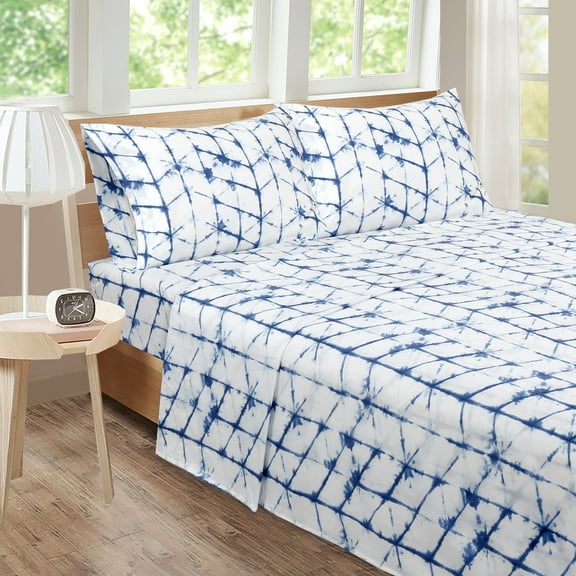 Roxanne Tie Dye 4-piece Sheet Set Blue Full