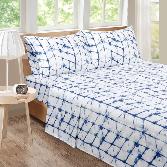 Roxanne Tie Dye 4-piece Sheet Set Blue King