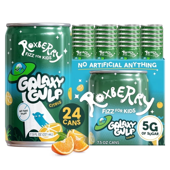 Roxberry Fruit & Veggie Fizz for Kids, Galaxy Gulp Citrus, Sparkling Juice, 7.5oz, No artificial flavors, colors, or sweeteners!  - 24 Count Case