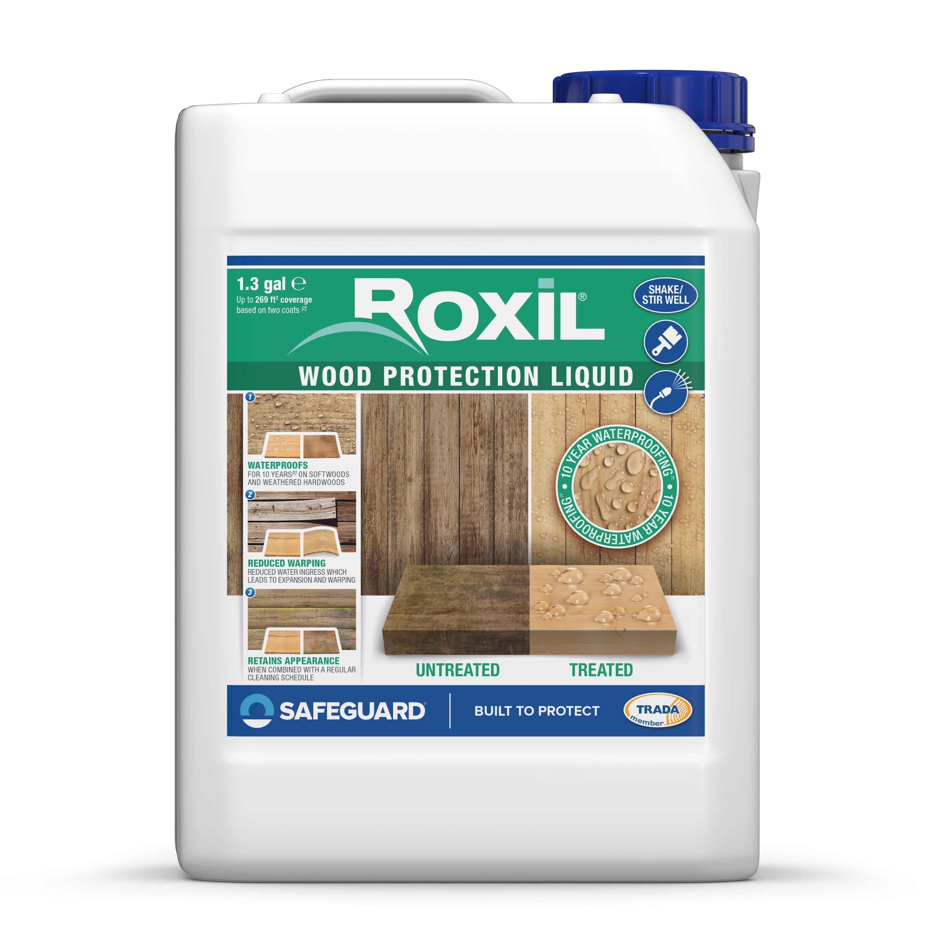 Roxil Wood Waterproofing Liquid (1.3 Gallon Clear) 10-Year Outdoor Wood Sealer & Preserver