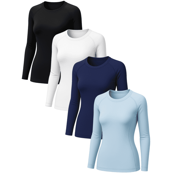Raxilon 4 Pack Woman's Long Sleeve Athletic Sun Shirts Underscrub Workout UPF 50  Undershirt for Gym Running Tops