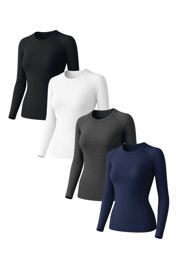 4 Pack Woman's Long Sleeve Athletic Sun Shirts Underscrub Workout UPF 50+ Undershirt for Gym Running Tops