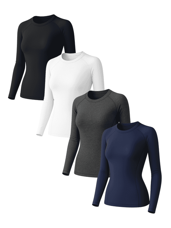 4 Pack Woman's Long Sleeve Athletic Sun Shirts Underscrub Workout UPF 50+ Undershirt for Gym Running Tops
