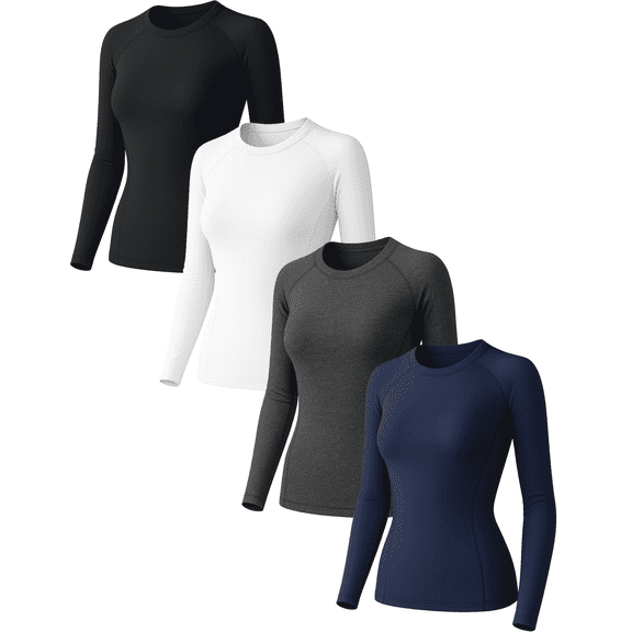 Raxilon 4 Pack Woman's Long Sleeve Athletic Sun Shirts Underscrub Workout UPF 50 Undershirt for Gym Running Tops