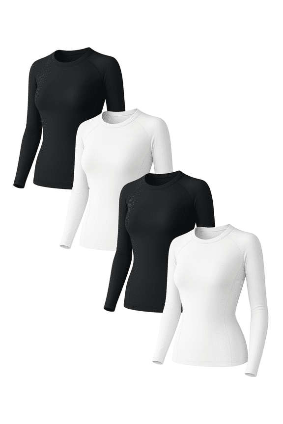 4 Pack Woman's Long Sleeve Athletic Sun Shirts Underscrub Workout UPF 50+ Undershirt for Gym Running Tops