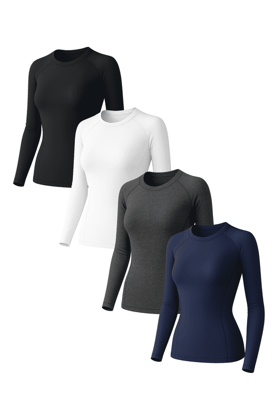 4 Pack Woman's Long Sleeve Athletic Sun Shirts Underscrub Workout UPF 50+ Undershirt for Gym Running Tops