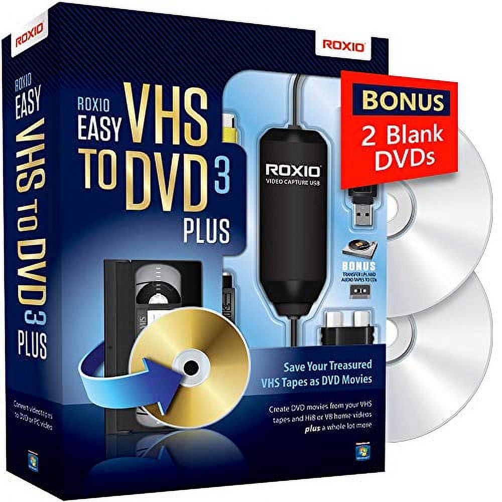 Roxio Easy VHS to DVD 3 Plus | VHS, Hi8, V8 Video to DVD or Digital Converter | - 2 Bonus DVDs [Windows] - image 1 of 2