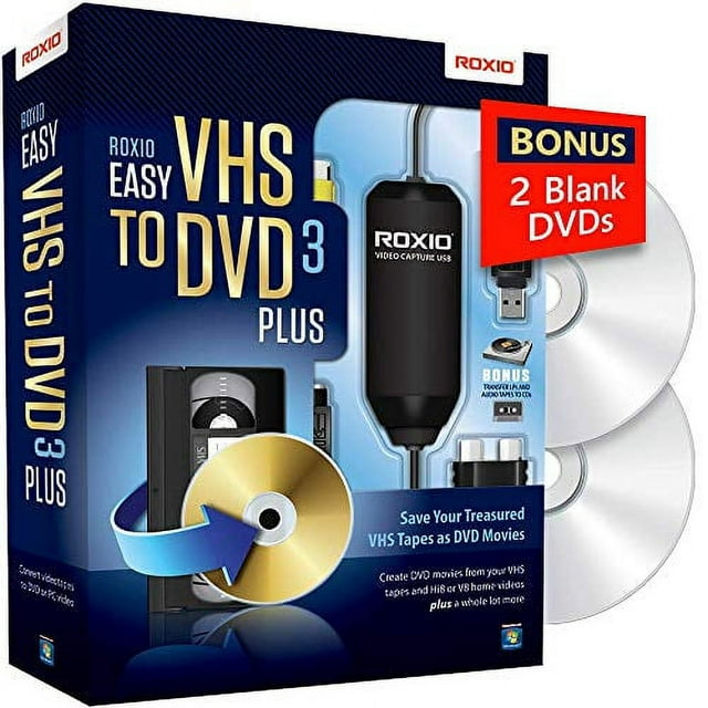 Roxio Easy VHS to DVD 3 Plus | VHS, Hi8, V8 Video to DVD or Digital Converter | - 2 Bonus DVDs [Windows]
