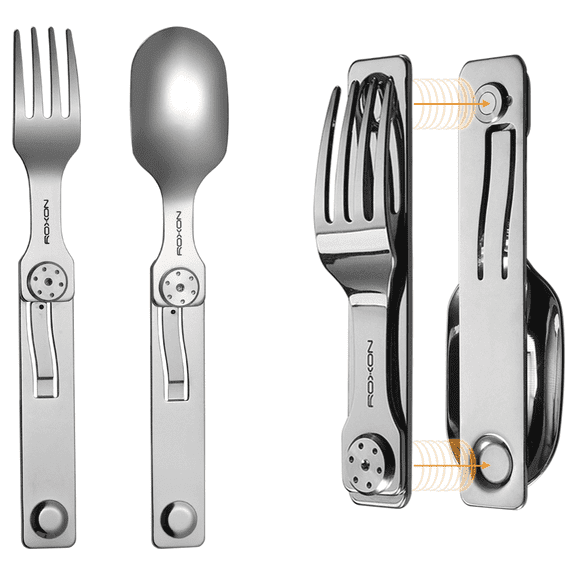 Roxon C2 2-Piece Camping Utensils Detachable Cutlery Folding Fork Spoon with Stainless Steel Handles
