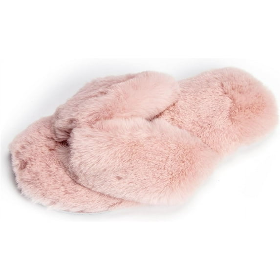 Roxoni Fuzzy House Slippers for Women Comfortable Furry Spa Thongs Cozy Slip On Flip Flops Soft Insole & Rubber Outsole