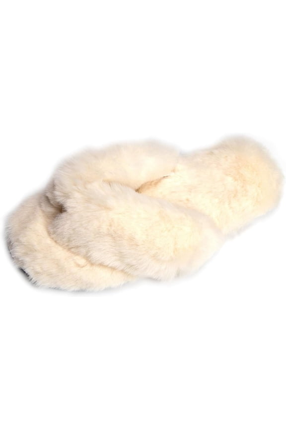 Fuzzy House Slippers for Women Comfortable Furry Spa Thongs Cozy Slip On Flip Flops Soft Insole & Rubber Outsole