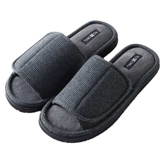 Roxoni Men's Adjustable Slide Slippers: Indoor/Outdoor Memory Foam for Maximum Comfort