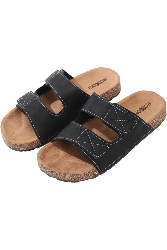 Men's Dual Velco Straps Suede Covered Moulded Faux Cork Midsole Eva Rubber Sole