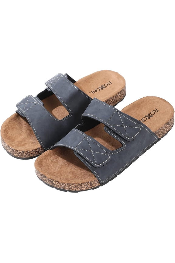 Men's Dual Velco Straps Suede Covered Moulded Faux Cork Midsole Eva Rubber Sole