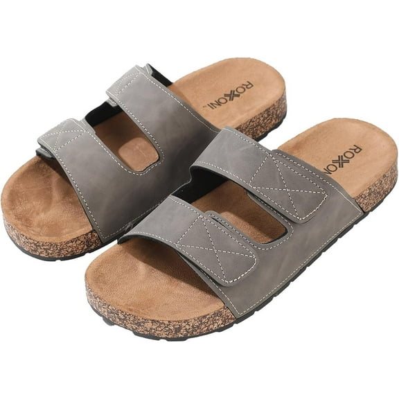 Roxoni Men's Dual Velco Straps Suede Covered Moulded Faux Cork Midsole Eva Rubber Sole