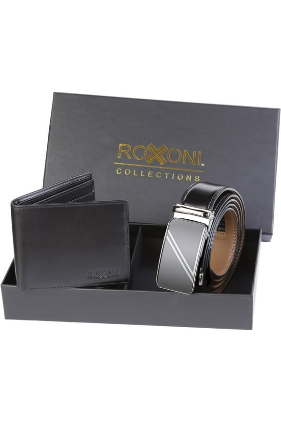 Men's Ultra Soft Geniune Leather Rachet Belt and Wallet Gift Box