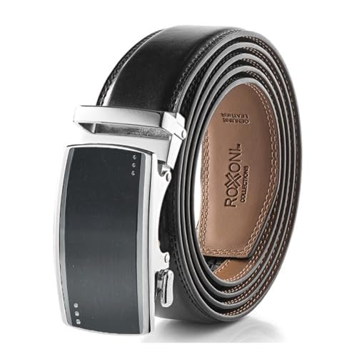 Roxoni Mens Genuine Leather Ratchet Dress Belt with Automatic Buckle, Enclosed in an Elegant Gift Box