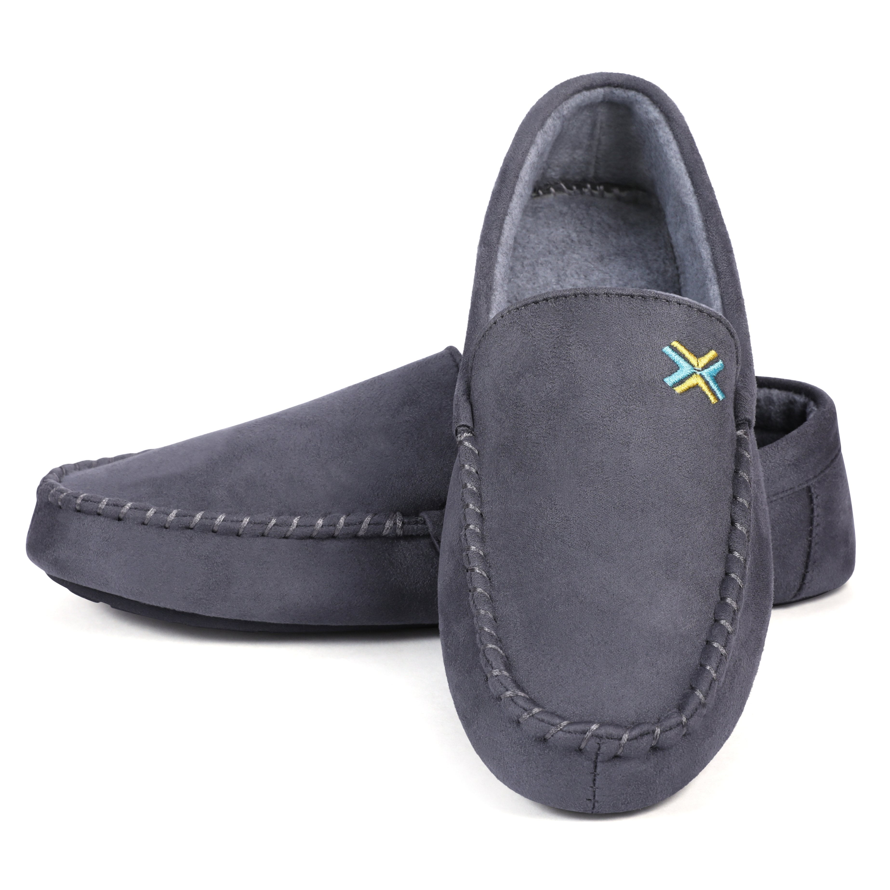 Grey moccasin cheap slippers mens