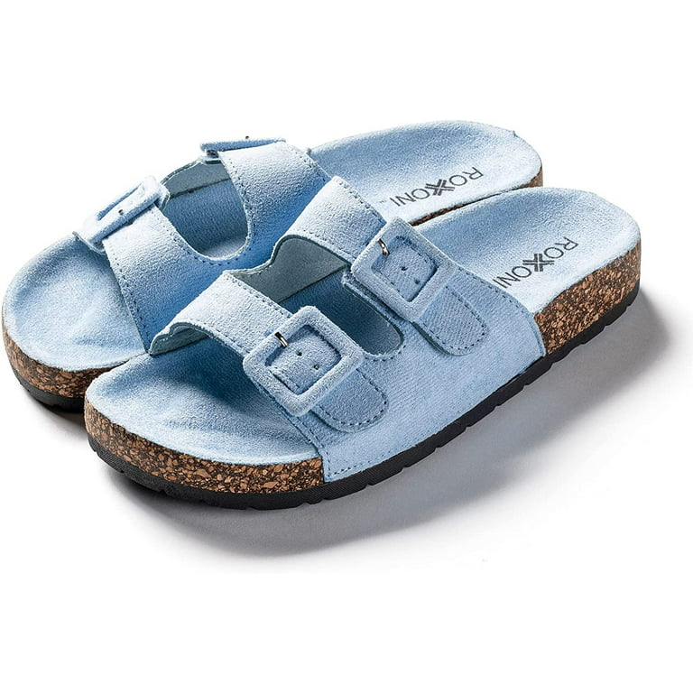 Blue Suede Double Strap Sandals