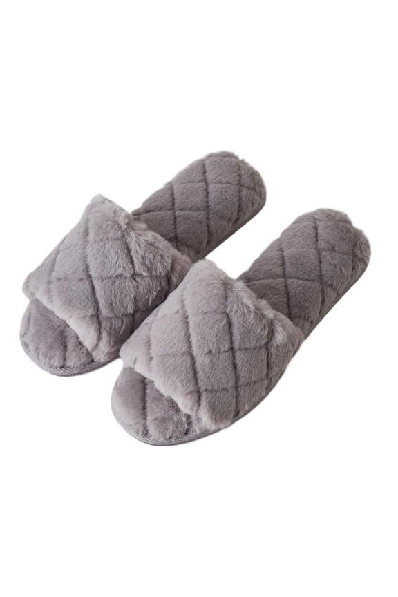 Women Soft Comfy Patterned Fluffy Plush Slip On House Slipper