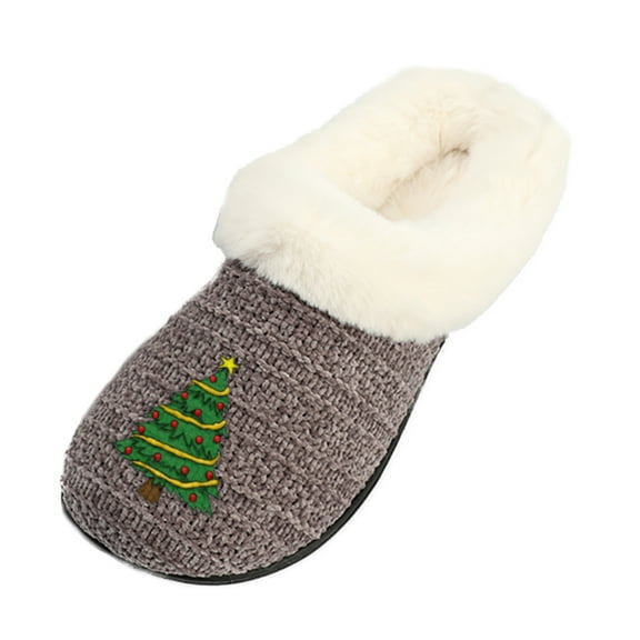 Roxoni Women’s Christmas Cozy Slippers, Soft Faux Fur Lining, Non-Slip Indoor Outdoor Sole, Customized Holiday Icon Gift