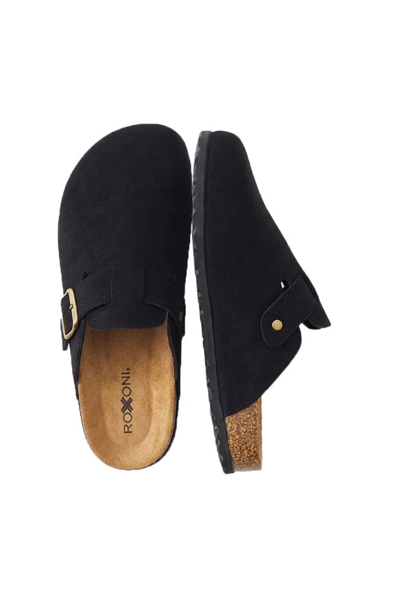 Women's Closed-Toe Faux Suede Cork Clogs with Adjustable Buckle Strap