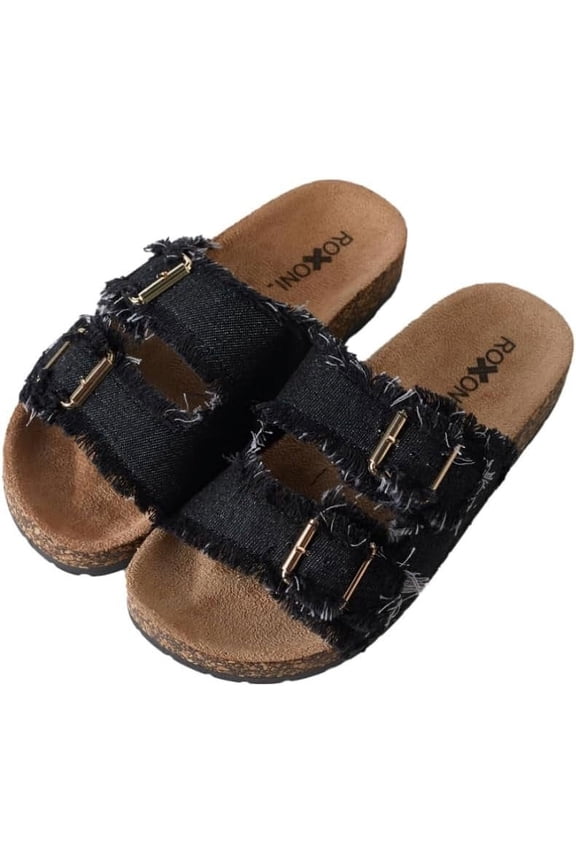 Women's Comfort Flat Sandals Double Buckle Adjustable, Open Toe, Suede, Size 11
