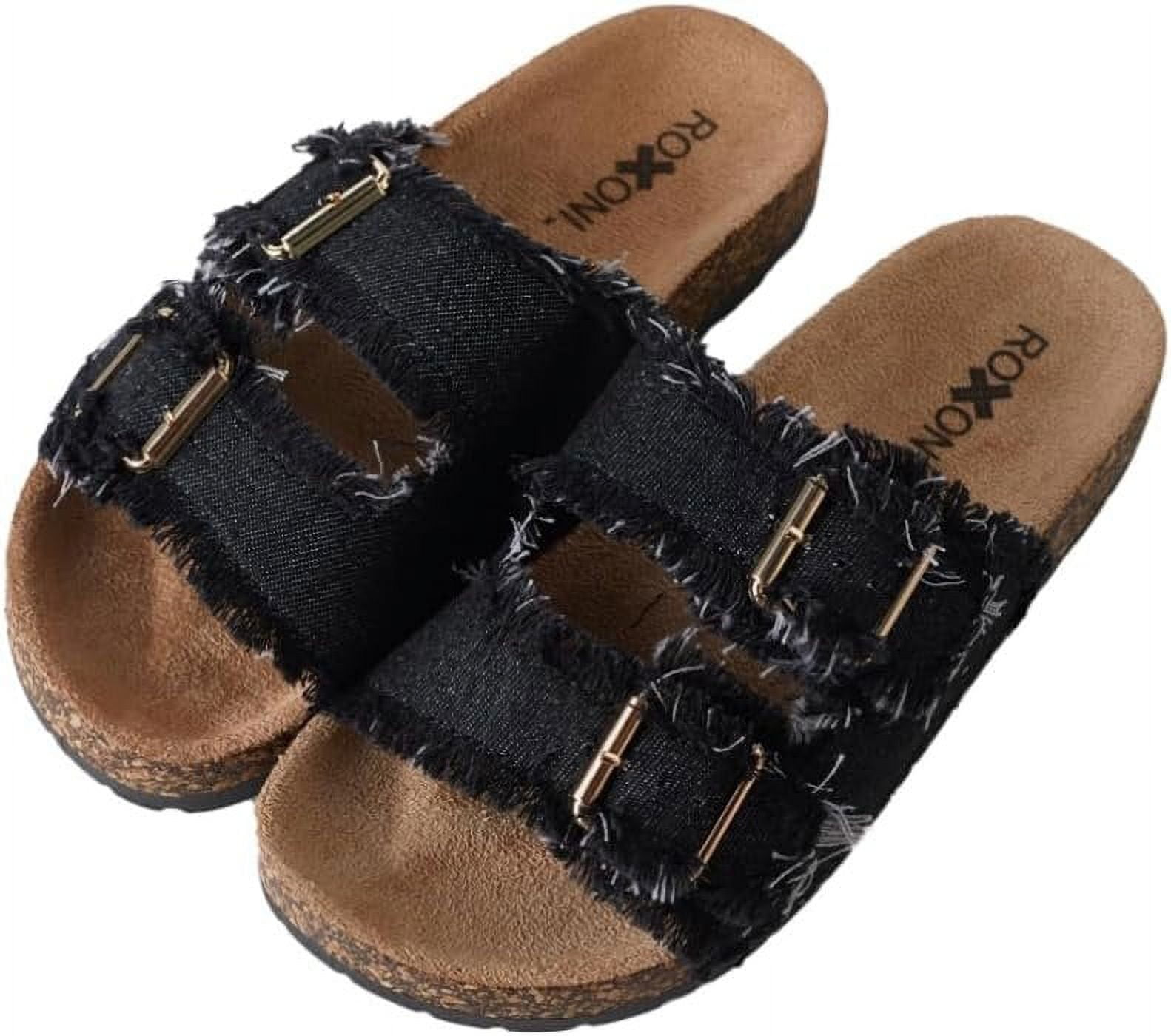 Roxoni Women’s Suede Slip-On Double Buckle Slide Sandals, Pink, Size 6