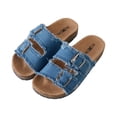 thumbnail image 1 of Roxoni Women's Comfort Flat Sandals Double Buckle Adjustable Straps Flat Slides Footbed Suede, 1 of 5